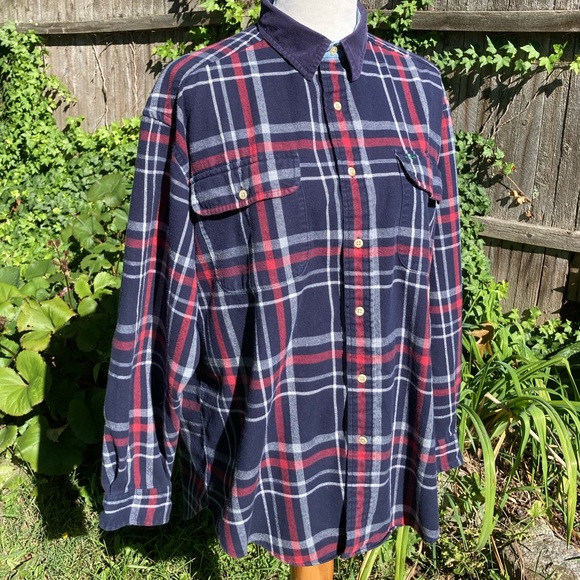 Soft Worn In Hilfiger Blue Plaid Flannel Shirt Grunge Unisex Work Shirt L - Picture 3 of 15